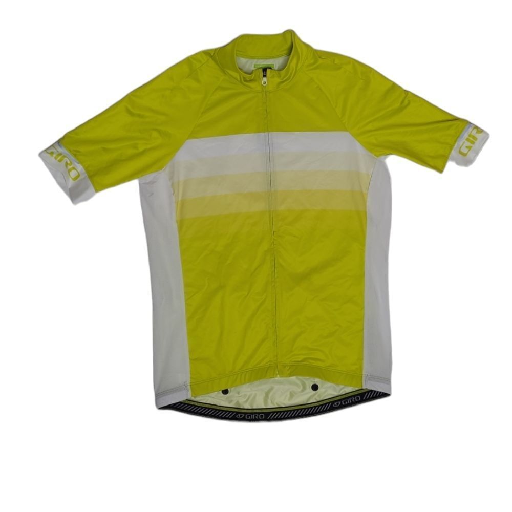 GIRO‎ neon yellow stripe chrono expert renew stretch full zip biking jersey M